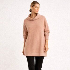 Free People Ottoman Blush Cotton Blend Knit Tunic Sweater Cowl Neck Minimalist